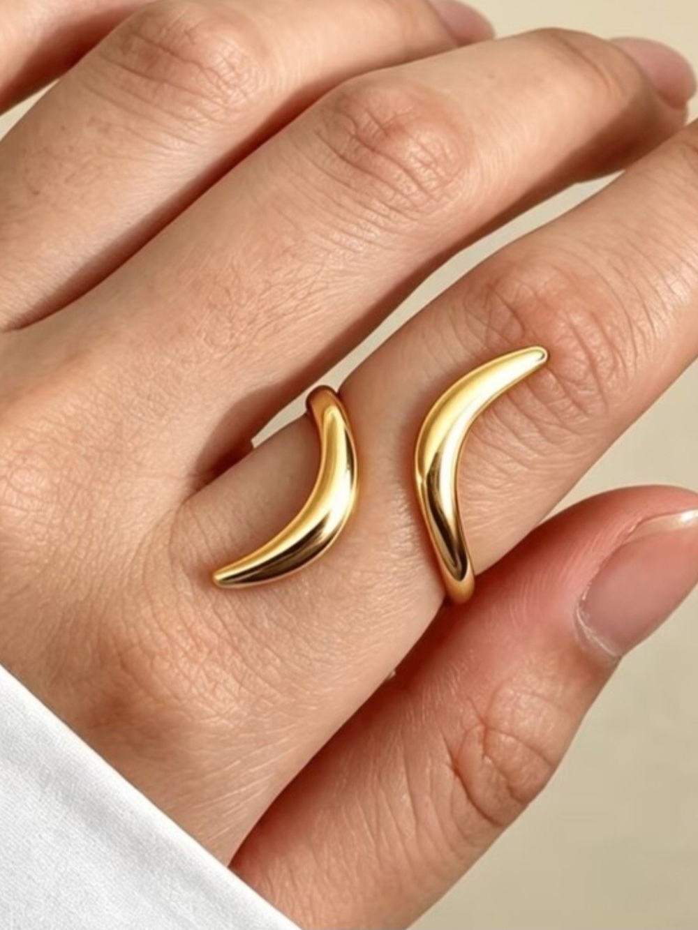 Gold Crescent Open Band Ring - Women Jewelry Stainless Steel